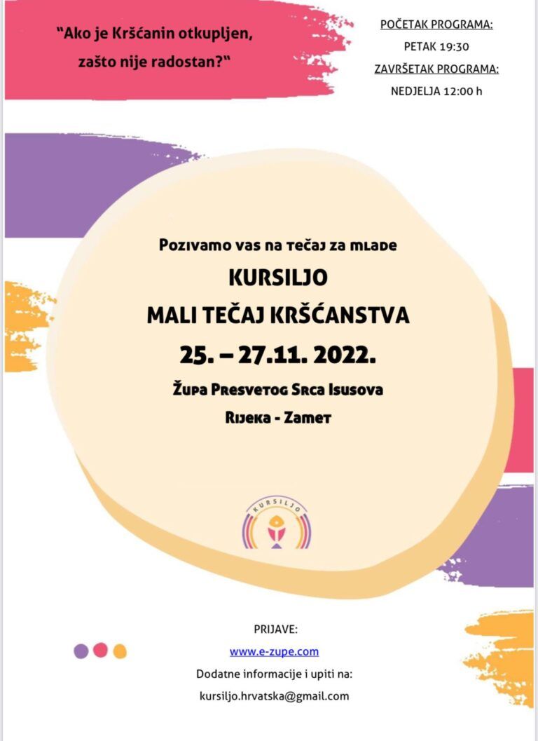 Najava tečaja za mlade – Rijeka, Zamet (25. studenog do 27. studenog 2022.)